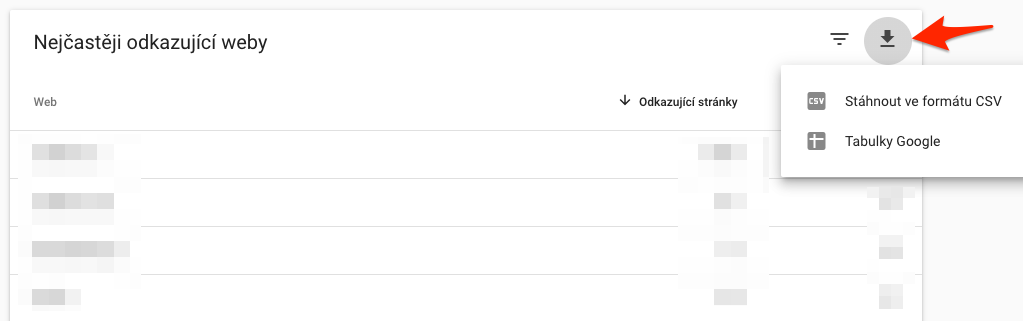 Export zpětných odkazů z Google Search Console