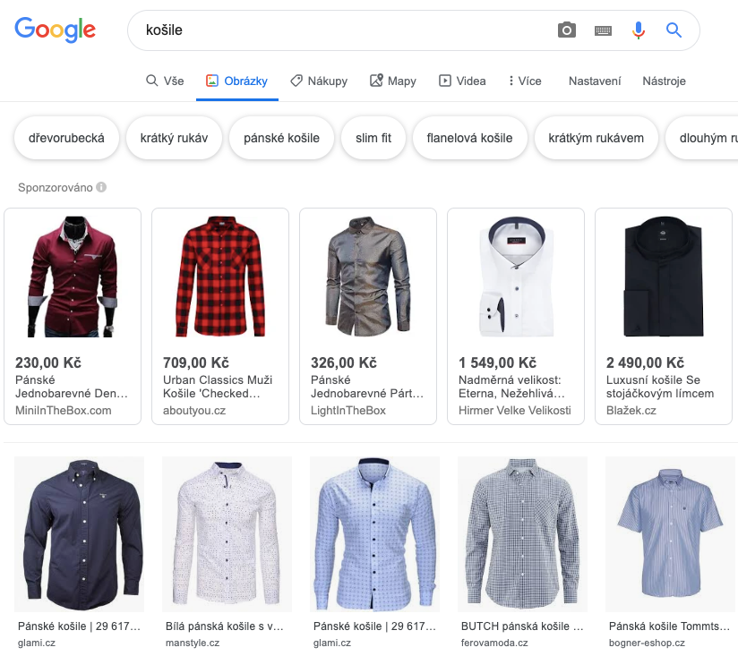 Příklad vyhledávání podle obrázku přes Google