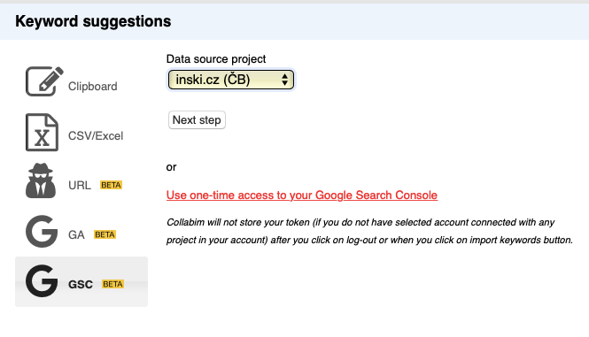 Import slov z Google Search Console v Collabimu