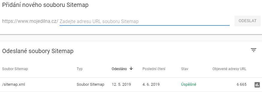 Odeslání souboru sitemap k indexaci