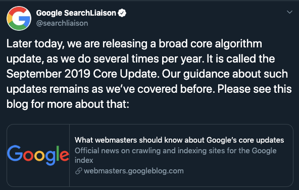 Google core update - září 2019