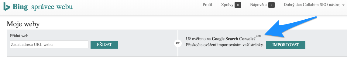 Ověření práv k webu přes Google Search Console