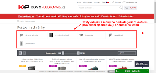 Příklad e-shopu se zkrácenými popisy podkategorií