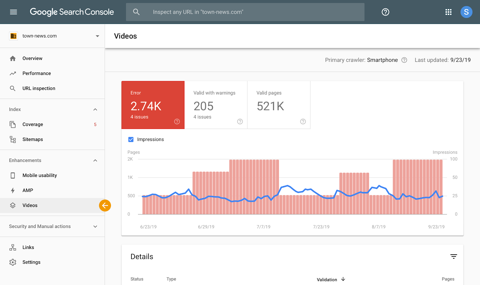 Video report v Google Search Console