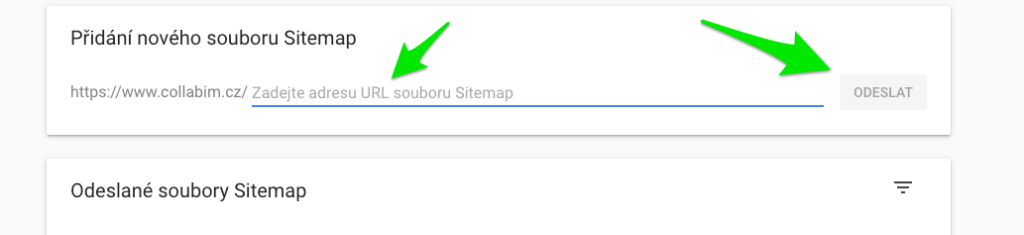 Přidání sitemap k indexaci