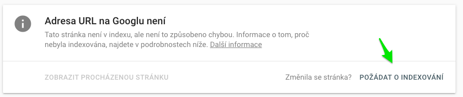 Potvrzení odeslání ke kontrole indexace