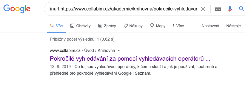 URl je na Google - zjištění přes SERP