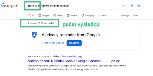 Jak zjistit počet výsledků z google pro metodu keyword golden ratio