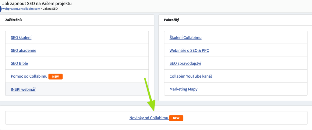 Novinky od Collabimu - nová sekce