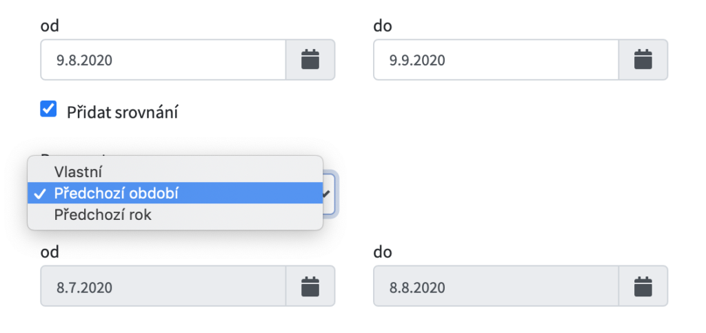 Při vytváření reportu usnadní práci volba období
