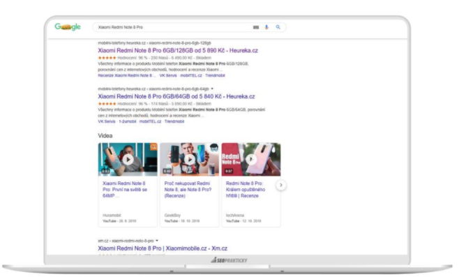Výsledky vyhledávání na Google CZ na frázi „Xaomi Redmi Note 8 Pro“