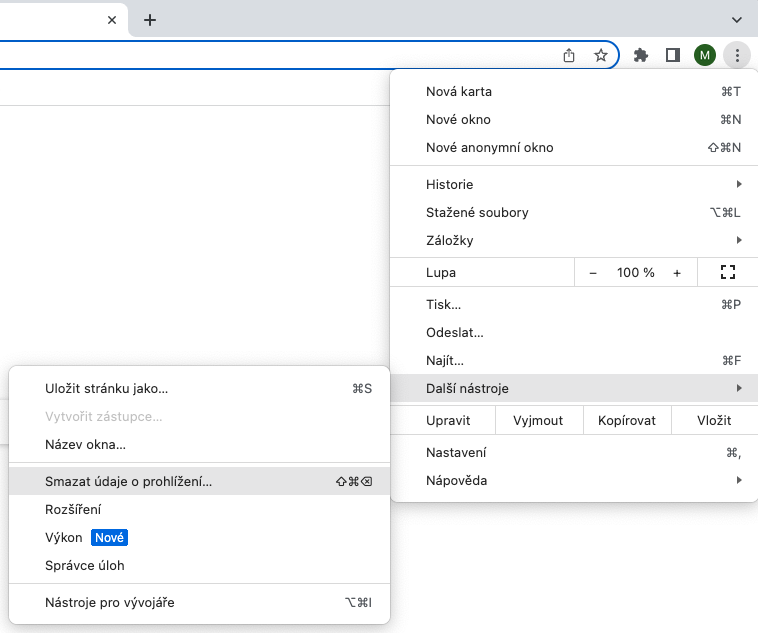 Google Chrome – smazání údajů o prohlížení