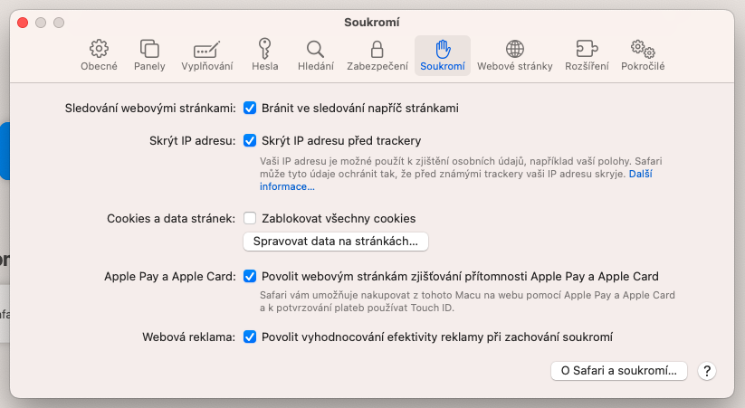 Safari – soukromí a cookies