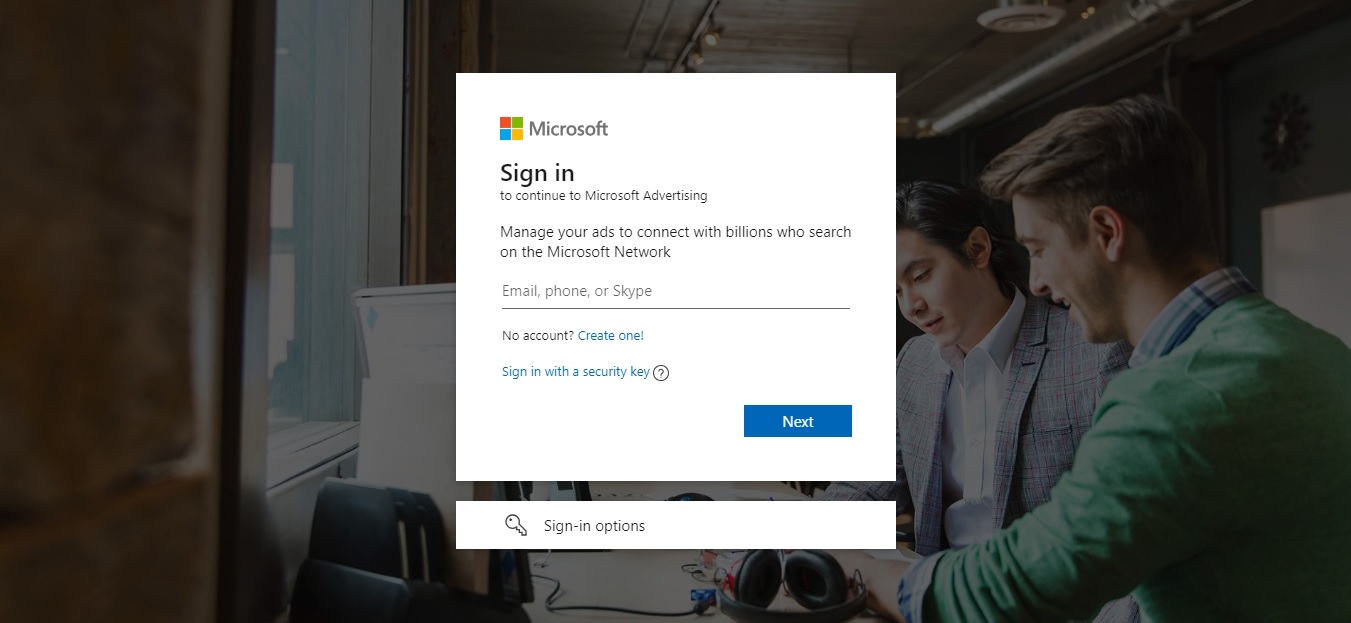 Microsoft Bing Advertising: účet a přihlášení