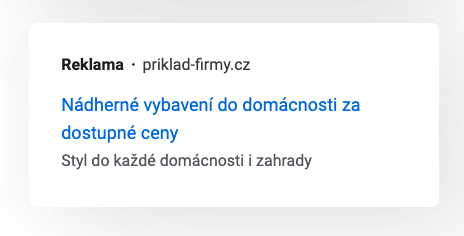 Vzorová reklama Google Ads