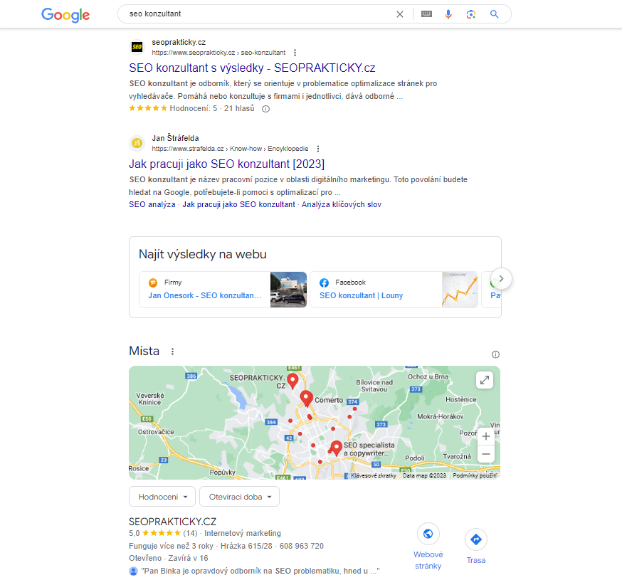 SEO konzultant ve vyhledávání Google