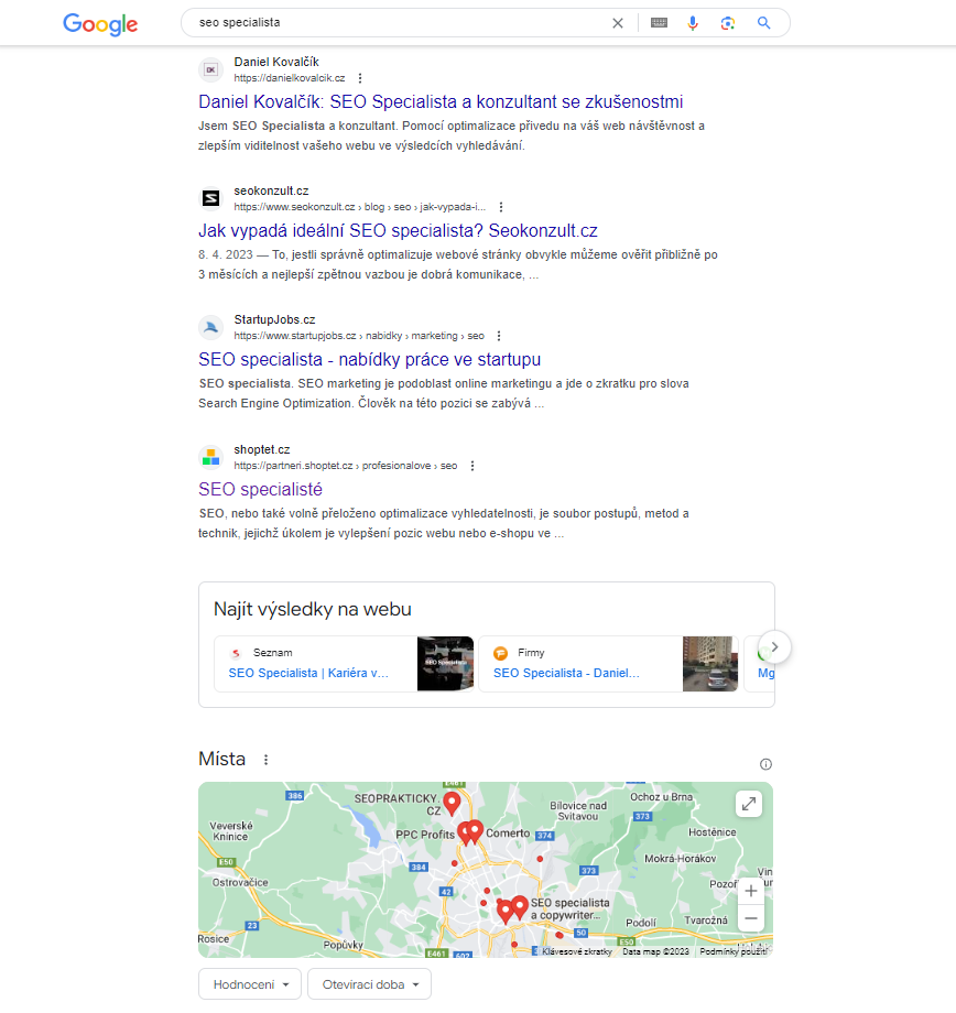 SEO specialista ve vyhledávání Google