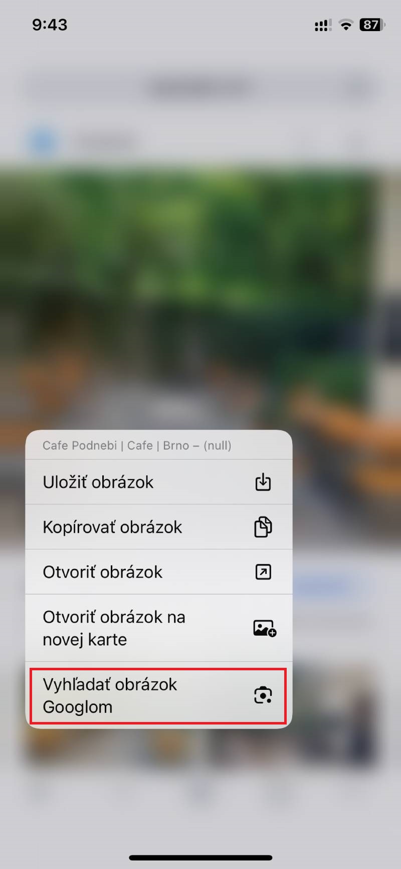 Vyhledávání podle obrázku přes mobil na Chromu