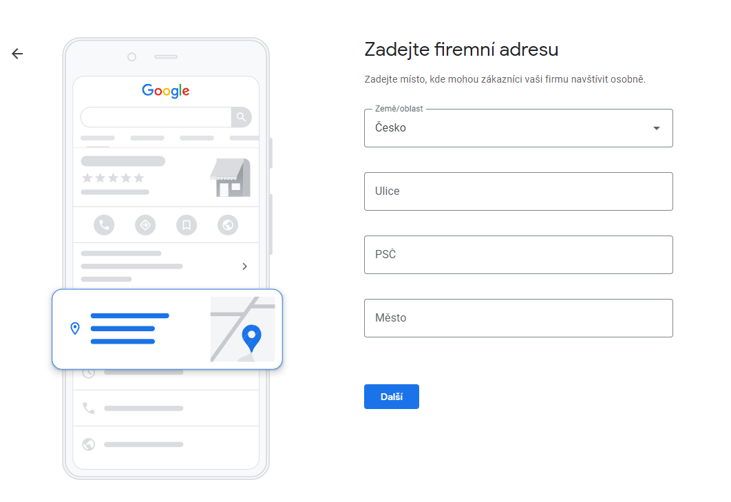 Google Moje firma - Firemní adresa