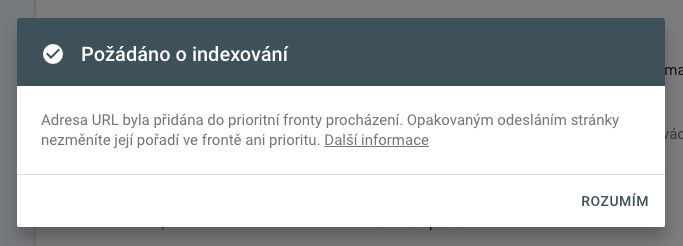 Požádáno o indexování.