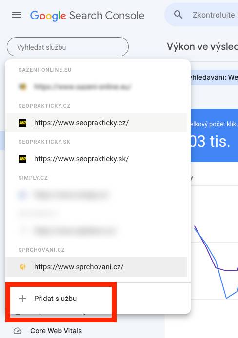 Přidání nové služby do Google Search Console