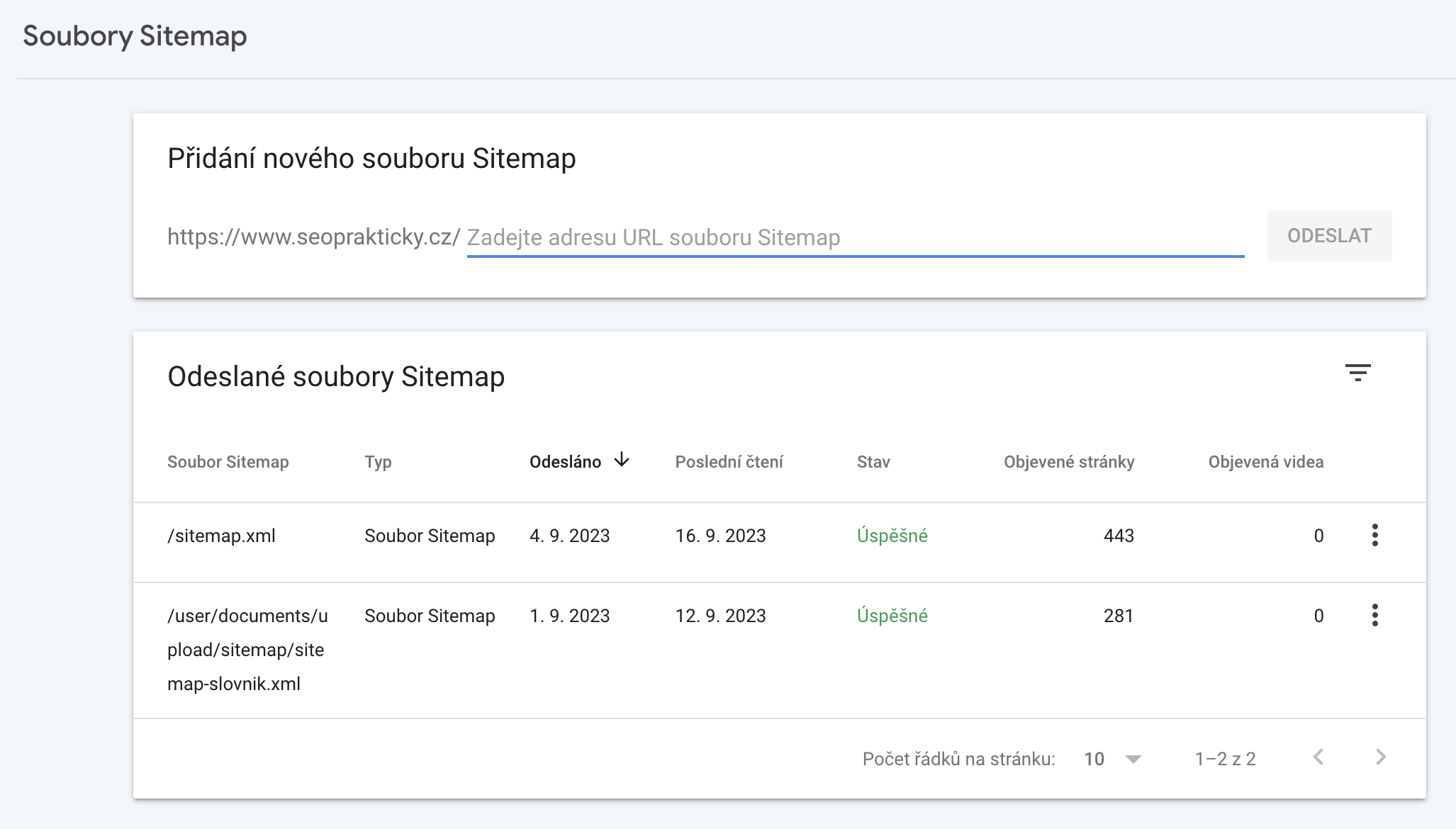 Možnost přidání sitemapy do Google Search Console