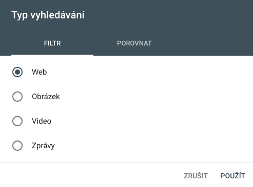 Typy vyhledávání v GSC