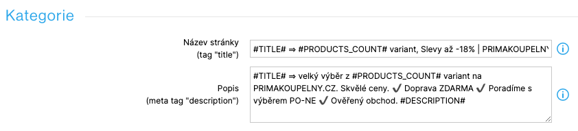 Nastavení automatické konstrukce pro titulky a meta description na Shoptetu.