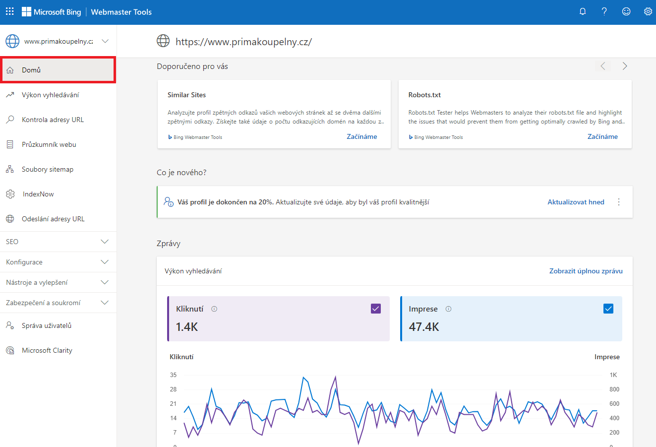 Bing Webmaster Tools Domů