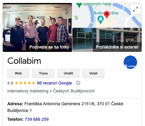 Firemní profil Collabimu na Google