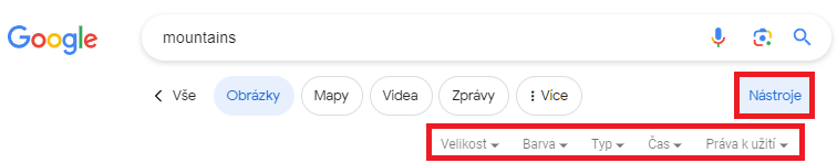 Google obrázky nástroje