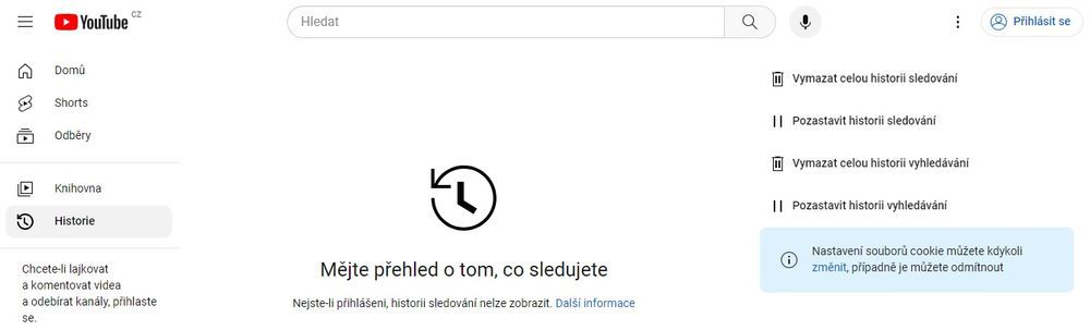 Historie vyhledávání na Youtube