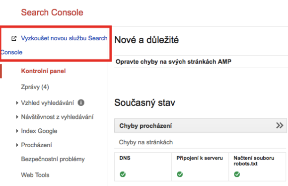 Odkaz na novou Google Search Console